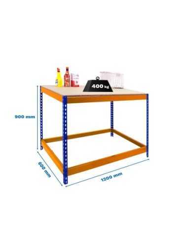 Mesa de Trabajo SIMONWORK Basic 1 901260-1 azul/naranja/madera | Mesa de trabajo SimonRack profesional y resistente