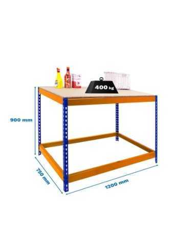Mesa de Trabajo SIMONWORK Basic 1 901275-1 azul/naranja/madera | Mesa de trabajo SimonRack profesional y resistente