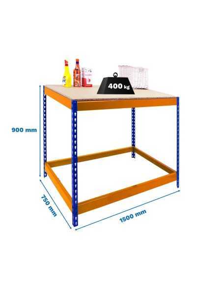Mesa de Trabajo SIMONWORK Basic 1 901575-1 azul/naranja/madera | Mesa de trabajo SimonRack profesional y resistente