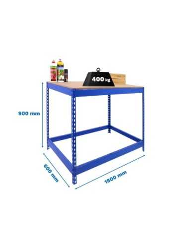 Mesa de Trabajo SIMONWORK Basic 1 901860-1 azul/madera | Mesa de trabajo SimonRack profesional y resistente