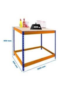 Mesa de Trabajo SIMONWORK Basic 1 901860-1 azul/naranja/madera | Mesa de trabajo SimonRack profesional y resistente