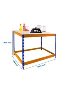 Mesa de Trabajo SIMONWORK Basic 1 901875-1 azul/naranja/madera | Mesa de trabajo SimonRack profesional y resistente
