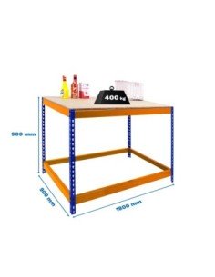 Mesa de Trabajo SIMONWORK Basic 1 901890-1 azul/naranja/madera | Mesa de trabajo SimonRack profesional y resistente