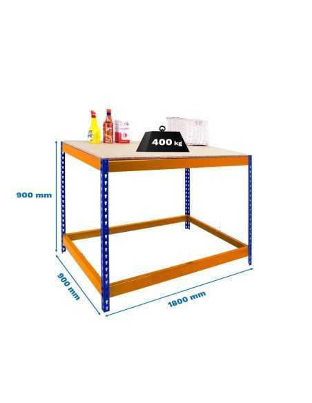 Mesa de Trabajo SIMONWORK Basic 1 901890-1 azul/naranja/madera | Mesa de trabajo SimonRack profesional y resistente