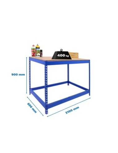 Mesa de Trabajo SIMONWORK Basic 1 902160-1 azul/madera | Mesa de trabajo SimonRack profesional y resistente