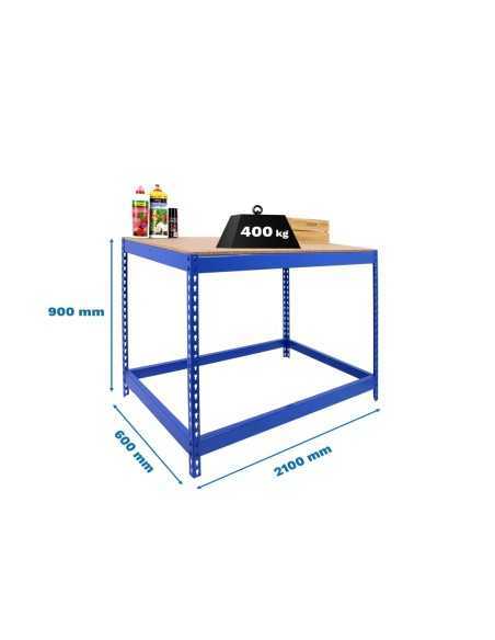 Mesa de Trabajo SIMONWORK Basic 1 902160-1 azul/madera | Mesa de trabajo SimonRack profesional y resistente