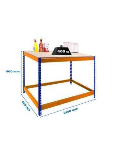 Mesa de Trabajo SIMONWORK Basic 1 902160-1 azul/naranja/madera | Mesa de trabajo SimonRack profesional y resistente