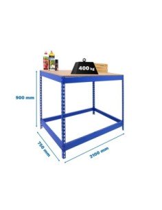 Mesa de Trabajo SIMONWORK Basic 1 902175-1 azul/madera | Mesa de trabajo SimonRack profesional y resistente