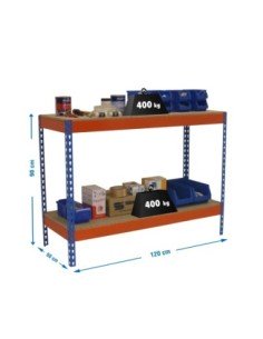Mesa de Trabajo SIMONWORK Basic 2 901260-2 azul/naranja/madera | Mesa de trabajo SimonRack profesional y resistente