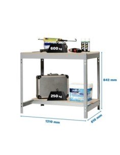 Mesa de Trabajo SIMONWORK BT 0 1200x600 gris/madera | Mesa de trabajo SimonRack profesional y resistente