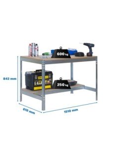 Mesa de Trabajo SIMONWORK BT 0 1500x600 galva/madera | Mesa de trabajo SimonRack profesional y resistente