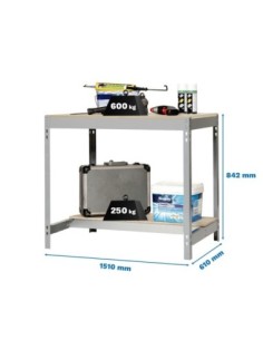 Mesa de Trabajo SIMONWORK BT 0 1500x600 gris/madera | Mesa de trabajo SimonRack profesional y resistente