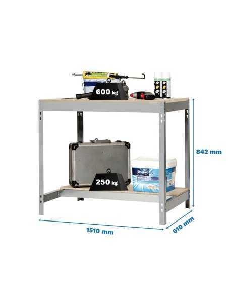 Mesa de Trabajo SIMONWORK BT 0 1500x600 gris/madera | Mesa de trabajo SimonRack profesional y resistente