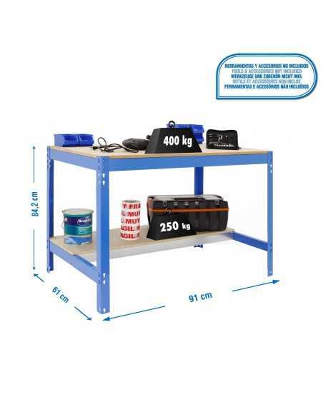 Mesa de Trabajo SIMONWORK BT 0 900x600 azul/madera | Mesa de trabajo SimonRack profesional y resistente