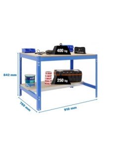 Mesa de Trabajo SIMONWORK BT 0 900x750 azul/madera | Mesa de trabajo SimonRack profesional y resistente