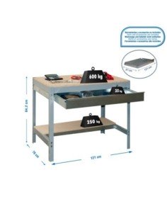 Mesa de Trabajo SIMONWORK BT 0 box 1200 gris/madera | Mesa de trabajo SimonRack profesional y resistente