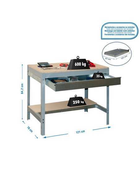 Mesa de Trabajo SIMONWORK BT 0 box 1200 gris/madera | Mesa de trabajo SimonRack profesional y resistente