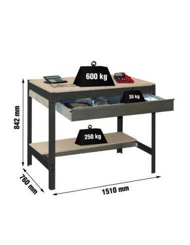 Mesa de Trabajo SIMONWORK BT 0 box 1500 antracita/madera | Mesa de trabajo SimonRack profesional y resistente