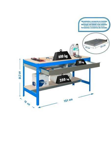 Mesa de Trabajo SIMONWORK BT 0 box 1500 azul/madera | Mesa de trabajo SimonRack profesional y resistente