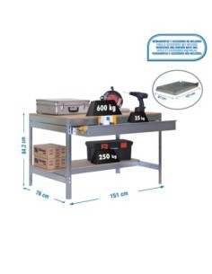 Mesa de Trabajo SIMONWORK BT 0 box 1500 galva/madera | Mesa de trabajo SimonRack profesional y resistente