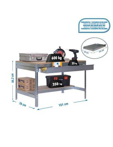Mesa de Trabajo SIMONWORK BT 0 box 1500 galva/madera | Mesa de trabajo SimonRack profesional y resistente
