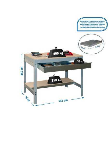 Mesa de Trabajo SIMONWORK BT 0 box 1500 gris/madera | Mesa de trabajo SimonRack profesional y resistente