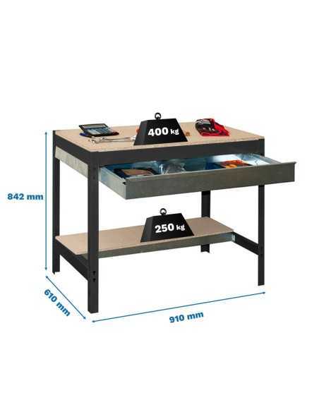 Mesa de Trabajo SIMONWORK BT 0 box 900 antracita/madera | Mesa de trabajo SimonRack profesional y resistente