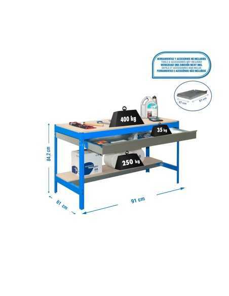 Mesa de Trabajo SIMONWORK BT 0 box 900 azul/madera | Mesa de trabajo SimonRack profesional y resistente