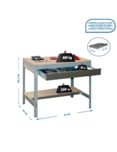 Mesa de Trabajo SIMONWORK BT 0 box 900 gris/madera | Mesa de trabajo SimonRack profesional y resistente