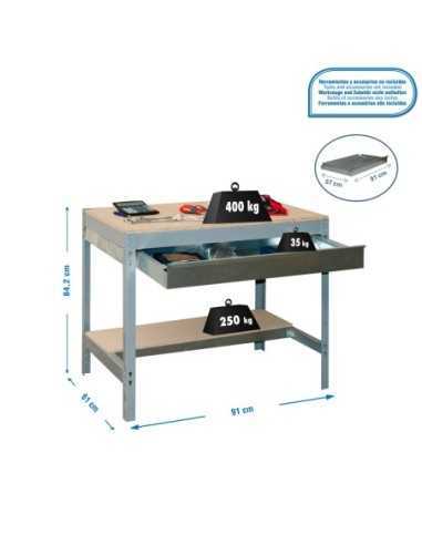 Mesa de Trabajo SIMONWORK BT 0 box 900 gris/madera | Mesa de trabajo SimonRack profesional y resistente