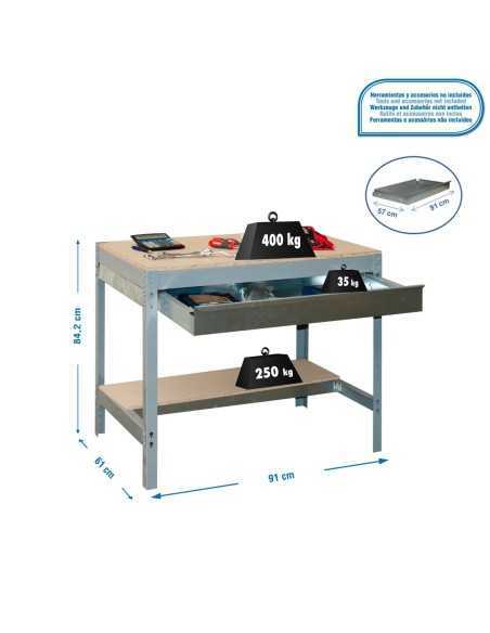 Mesa de Trabajo SIMONWORK BT 0 box 900 gris/madera | Mesa de trabajo SimonRack profesional y resistente
