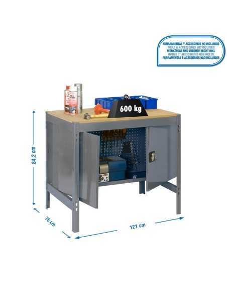 Mesa de Trabajo SIMONWORK BT 0 cabinet 1200 gris/madera | Mesa de trabajo SimonRack profesional y resistente