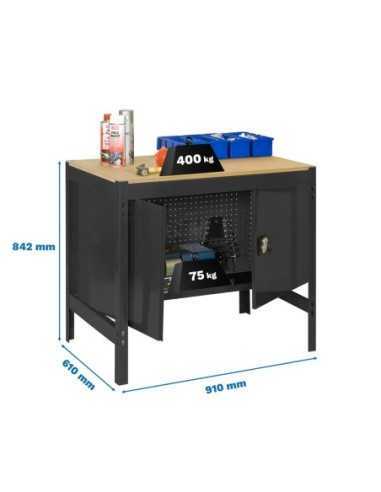 Mesa de Trabajo SIMONWORK BT 0 cabinet 900 antracita/madera | Mesa de trabajo SimonRack profesional y resistente