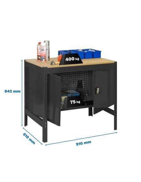 Mesa de Trabajo SIMONWORK BT 0 cabinet 900 antracita/madera | Mesa de trabajo SimonRack profesional y resistente