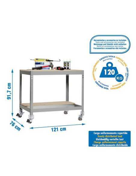 Mesa de Trabajo SIMONWORK con Ruedas BT 0 1200 gris/madera | Mesa de trabajo SimonRack profesional y resistente