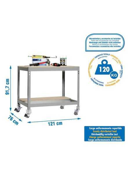 Mesa de Trabajo SIMONWORK con Ruedas BT 0 1500 gris/madera | Mesa de trabajo SimonRack profesional y resistente