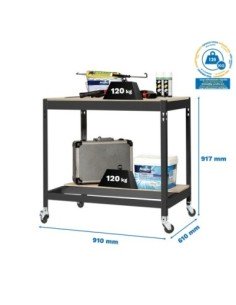 Mesa de Trabajo SIMONWORK con Ruedas BT 0 900 antracita/madera | Mesa de trabajo SimonRack profesional y resistente