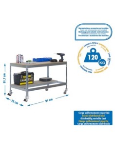 Mesa de Trabajo SIMONWORK con Ruedas BT 0 900 galva/madera | Mesa de trabajo SimonRack profesional y resistente