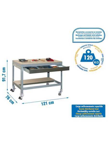 Mesa de Trabajo SIMONWORK con Ruedas BT 0 box 1200 gris/madera | Mesa de trabajo SimonRack profesional y resistente