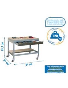 Mesa de Trabajo SIMONWORK con Ruedas BT 0 box 900 gris/madera | Mesa de trabajo SimonRack profesional y resistente