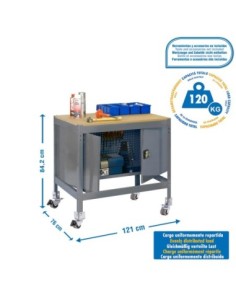 Mesa de Trabajo SIMONWORK con Ruedas BT 0 cabinet 1200 gris/madera | Mesa de trabajo SimonRack profesional y resistente