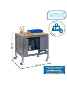 Mesa de Trabajo SIMONWORK con Ruedas BT 0 cabinet 1200 gris/madera | Mesa de trabajo SimonRack profesional y resistente