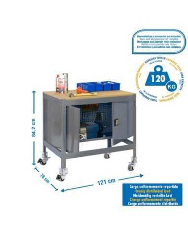 Mesa de Trabajo SIMONWORK con Ruedas BT 0 cabinet 1200 gris/madera | Mesa de trabajo SimonRack profesional y resistente