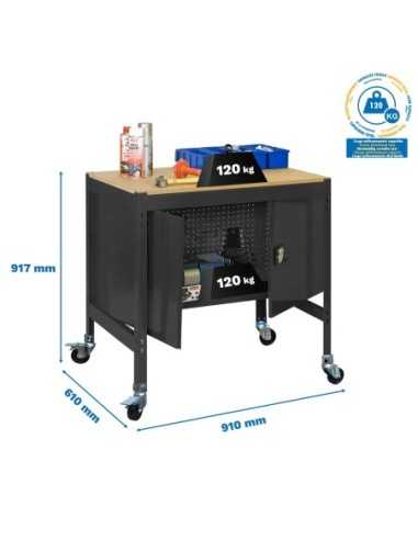 Mesa de Trabajo SIMONWORK con Ruedas BT 0 cabinet 900 antracita/madera | Mesa de trabajo SimonRack profesional y resistente