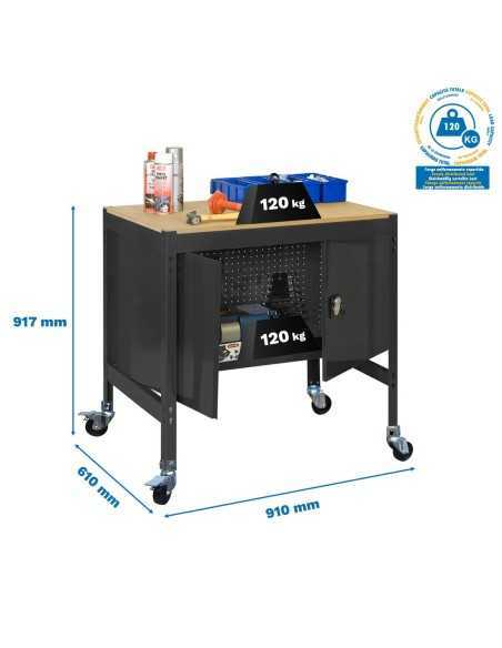 Mesa de Trabajo SIMONWORK con Ruedas BT 0 cabinet 900 antracita/madera | Mesa de trabajo SimonRack profesional y resistente