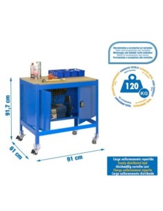 Mesa de Trabajo SIMONWORK con Ruedas BT 0 cabinet 900 azul/madera | Mesa de trabajo SimonRack profesional y resistente