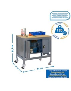 Mesa de Trabajo SIMONWORK con Ruedas BT 0 cabinet 900 gris/mad | Mesa de trabajo SimonRack profesional y resistente