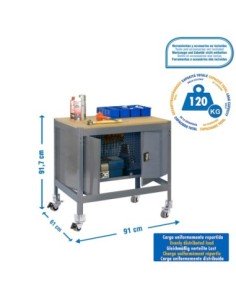 Mesa de Trabajo SIMONWORK con Ruedas BT 0 cabinet 900 gris/mad | Mesa de trabajo SimonRack profesional y resistente
