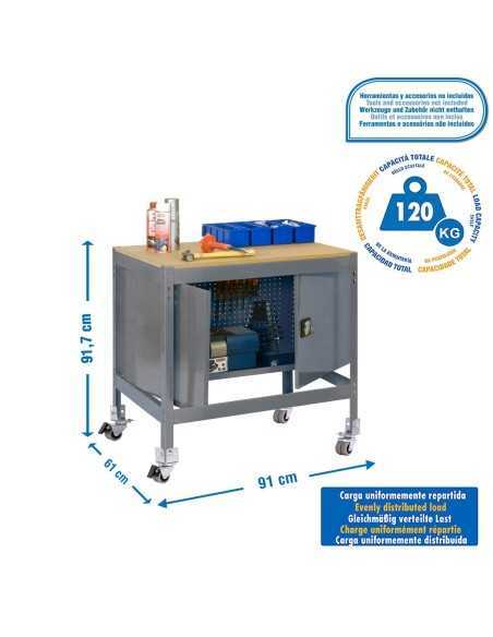 Mesa de Trabajo SIMONWORK con Ruedas BT 0 cabinet 900 gris/mad | Mesa de trabajo SimonRack profesional y resistente
