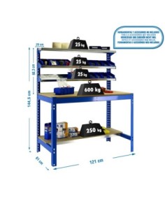 Mesa de Trabajo SIMONWORK BT 1 1200 azul/madera | Mesa de trabajo SimonRack profesional y resistente
